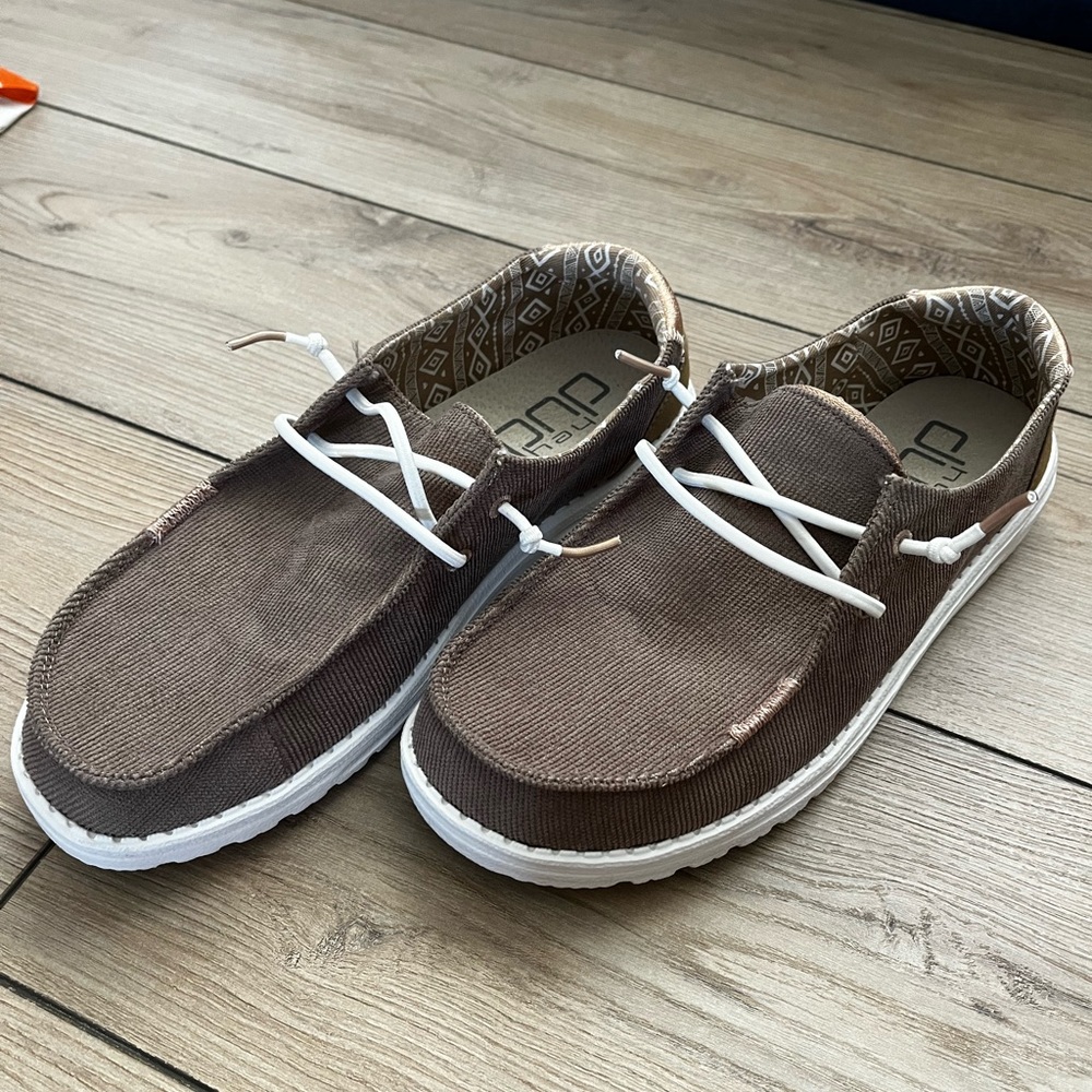 like new brown corduroy hey dudes
